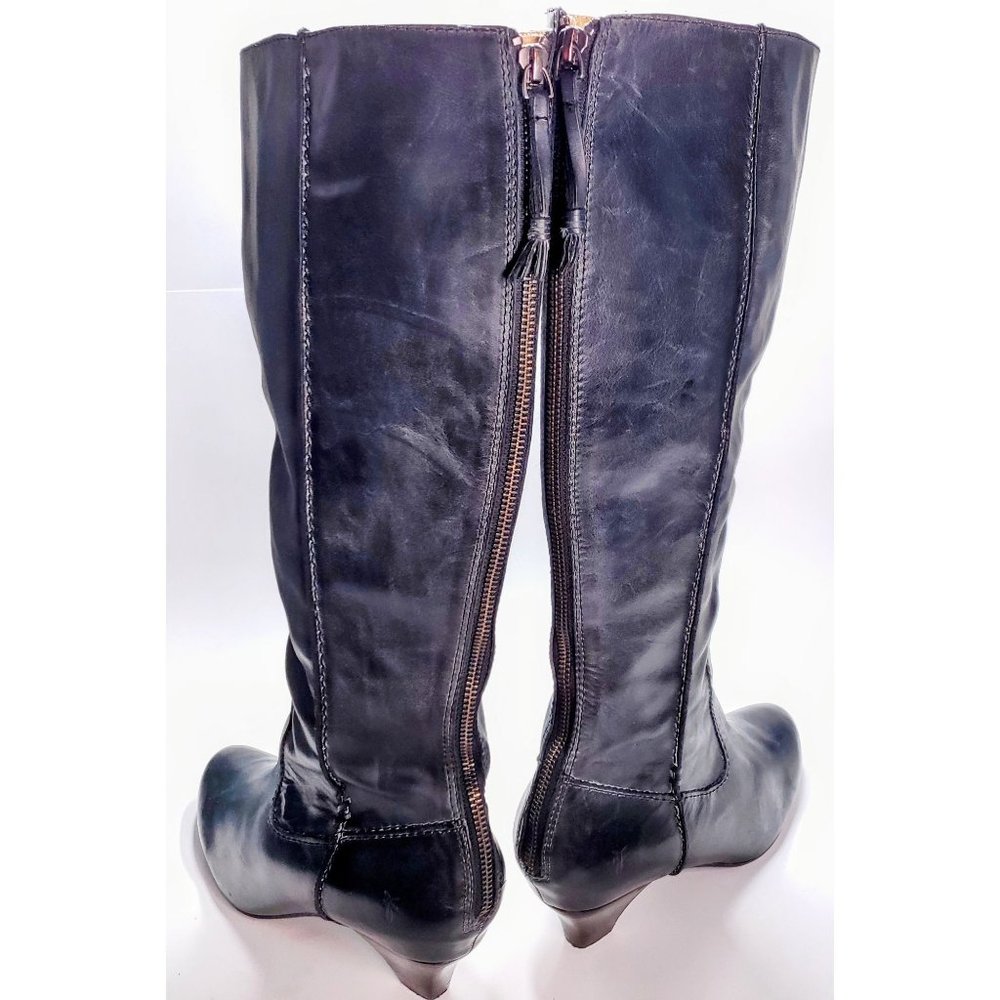 FRYE Steffi Back Zip Knee High Riding Boot Distressed Charcoal Grey Leather Sz 9 - Picture 4 of 12